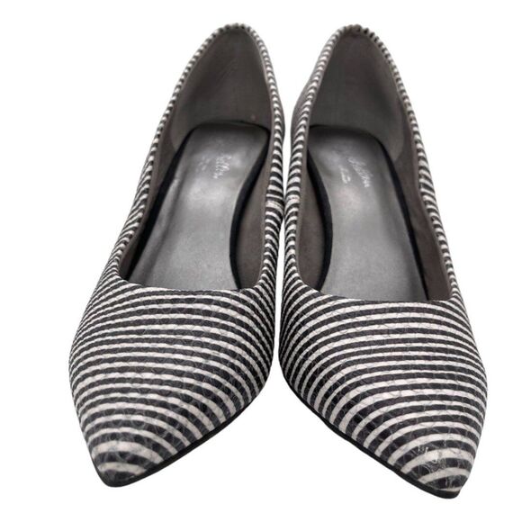 Seychelles Black & White Stripe Heels Rubber Sole Pointed Toe - Picture 5 of 9